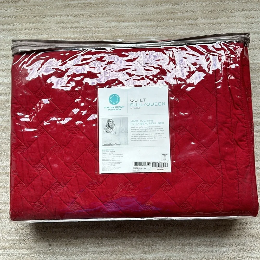 Macy’s Martha Stewart Collection Basket Stitch Quilt Reversible Red Full | Queen